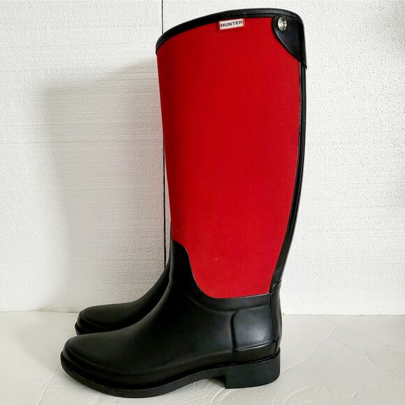 Hunter Bessy Red & Black Colorblock Winter Rain Boots Unisex Sz 6 Female 5 Male - Picture 4 of 12